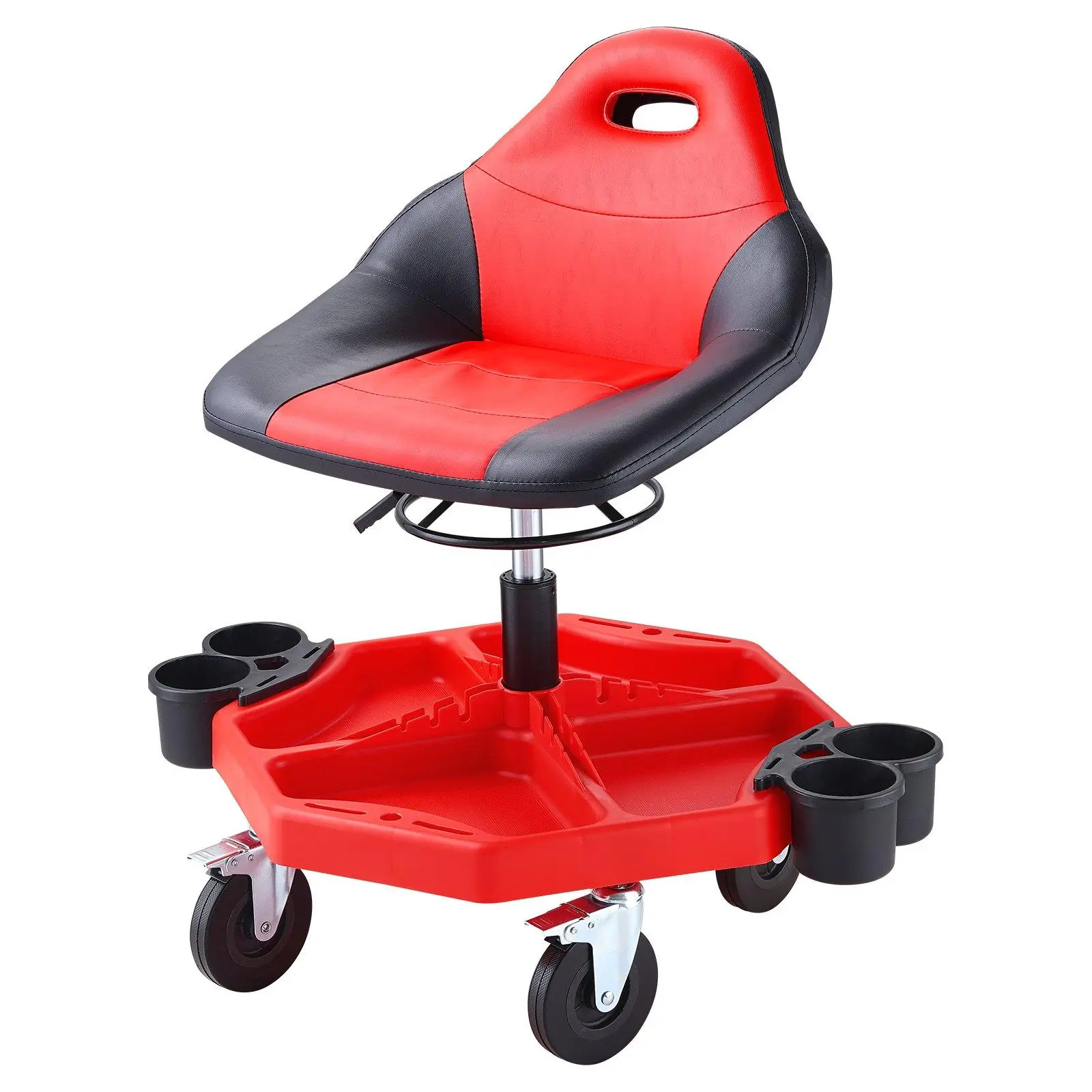 【summerfinds】VEVOR Heavy-Duty Rolling Gear Seat Trolley, Vehicle Accessories, 300 lbs Capacity, 19"-24" Height Adjustable, Mobile Mechanic Garage Stool with Tool Tray, 5" Casters & Brake Mechanism, Repair Shop Pneumatic Stand