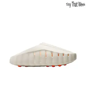 Cream White Recovery Slides with Orange Massage Nodes – Soft EVA Foam, Ventilated Perforated Upper & Non-Slip Textured Sole, Cozy Post-Workout Footwear for Home & Gym Relaxation