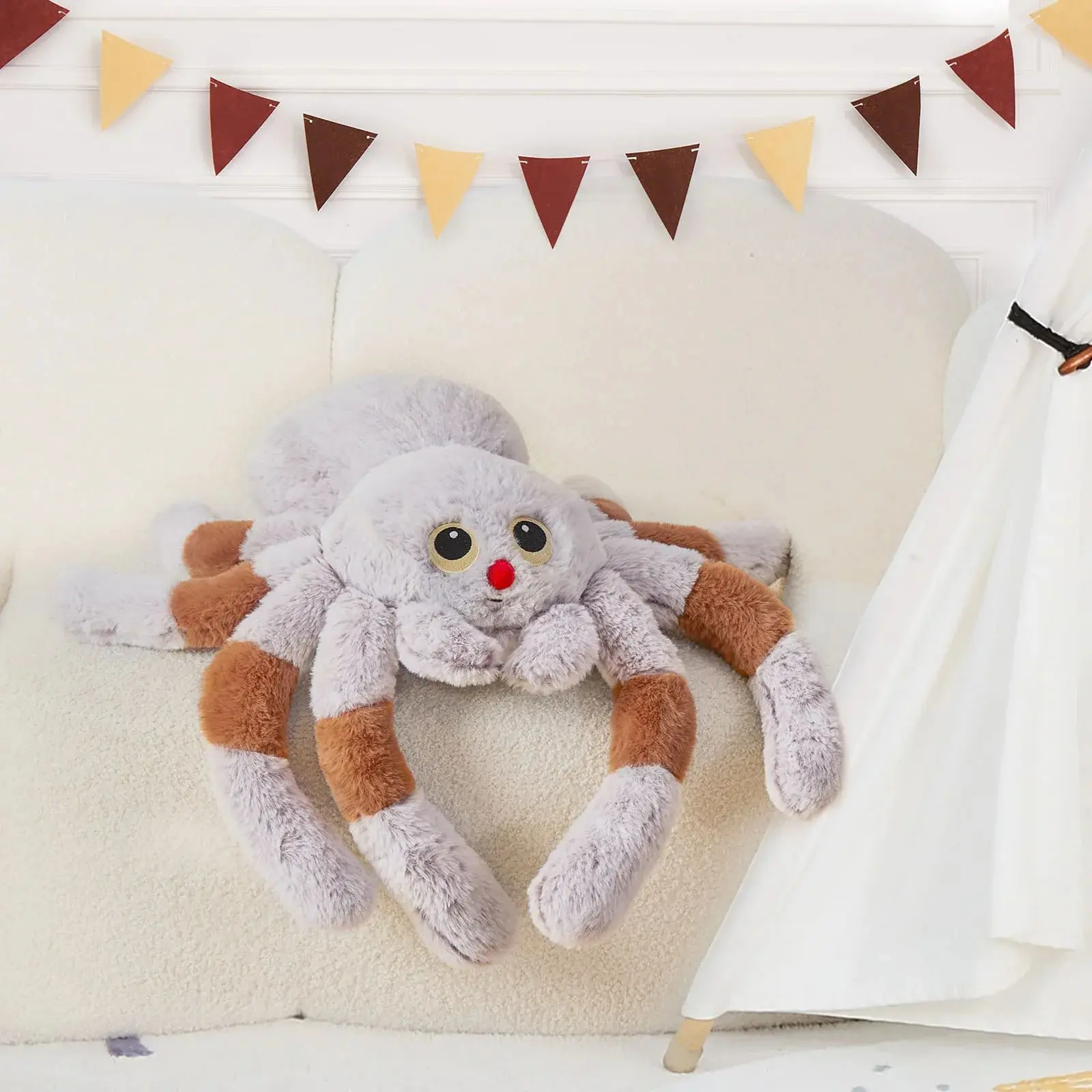 Spider Plush Toy - Soft Weighted Stuffed Animal with Expressive Eyes & Fluffy Legs, Cuddly Huggable Plushie for Bed, Sofa, Birthday & Christmas Gifts, Halloween Decorations - Light Grey & Brown Polyester Fiber Stuffed Animal for Women & Teens cute doll gi