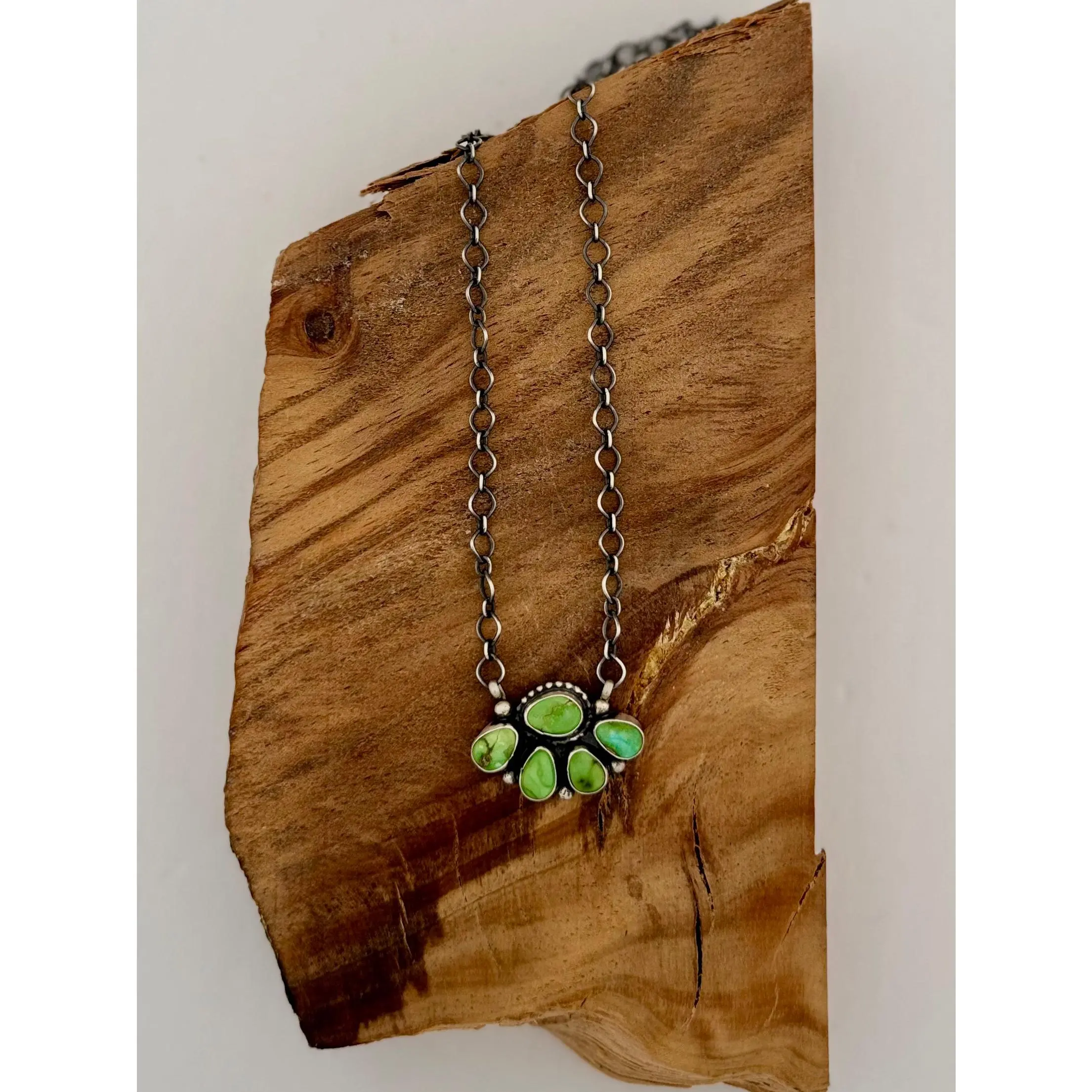 Half Cluster Necklace - Sonoran Turquoise - Sterling Silver - Native Handmade - Travis Jay (artist)
