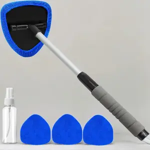 Car Windshield Cleaning Tool, 1 Set Retractable Long Handle Glass Scraper with Spray Bottle & Reusable Microfiber Pad, Car Cleaning Tool for Hard To Reach Areas, Car Cleaning Kit