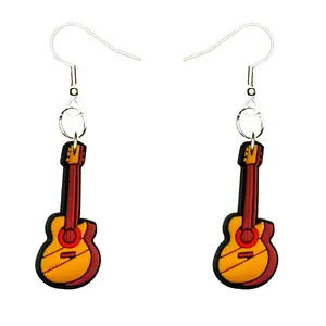 Acoustic Guitar Earrings Hypoallergenic Silver Plated Fishhooks Yazzle Dazzle Electric Fret Bass Solo Music Band Strings Musical Note Sheet Drums