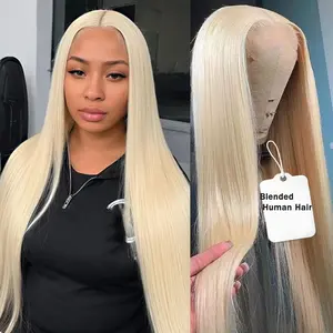 32 Inch 613 13x4 Lace Front Wig Blended Human Hair 200 Density Lace Front Wig Blonde Wigs Straight Wig for Women Glueless Wigs (613 Blonde Wig)