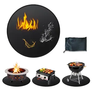 Garvee 36'' Fire Pit Mat - Double-Sided Fireproof Under Grill Deck Protector, Round BBQ Fireplace Pad for Patio, Indoor Outdoor Use, Waterproof, Oil-Proof, Reusable, Black