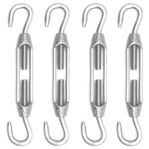 M4 Turnbuckle Hook and Hook 304 Stainless Steel Turnbuckles for Cables Wire Adjustable Wire Rope Tensioner Turnbuckles for Sun Shade Hardware Clothesline Tightener - 4 Pack