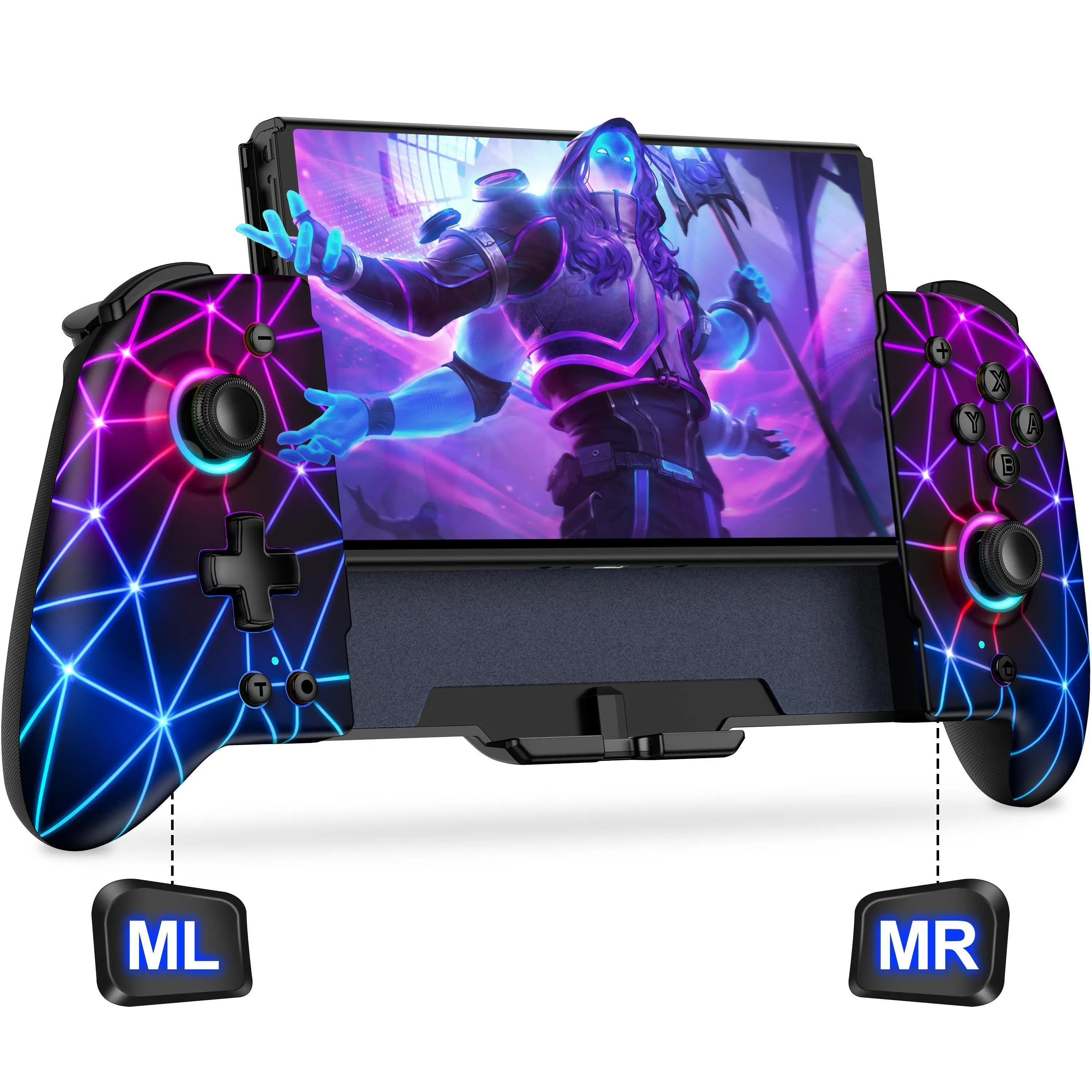 BEBONCOOL Switch Controllers with upgraded Hall Joystick for Switch/OLED, Full-Size Ergonomic Handheld Mode Wireless Switch Joypad, One-Piece Wireless Switch Joypad with Turbo/Programming/1000mAh Battery-JC206