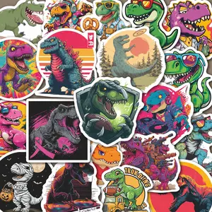 50Pcs Cool Cartoon Dinosaur Stickers Pack, Waterproof Retro Dino & Cute Tyrannosaurus Rex Vinyl Decals for Laptop, Water Bottle, Skateboard & Journal, Dino Lover Gift