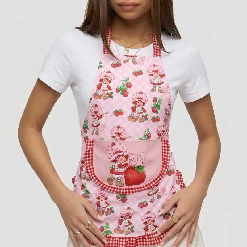Strawberry Shortcake Cooking Apron - Kitchen Wear with Adorable Character Design and Red Gingham Trim