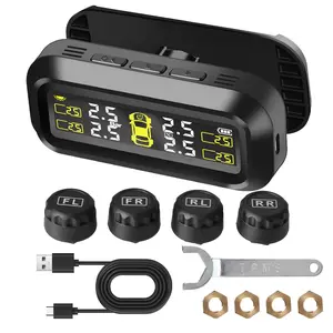 Car Tyre Pressure Monitor Solar TPMS Tire Pressure Monitoring System Temp Warning Fuel Save 4 External Sensors Set Accessories