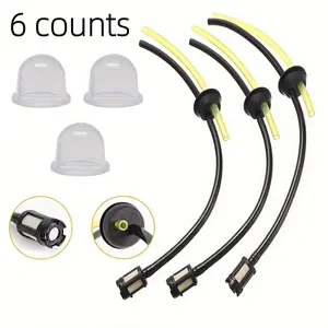 6-Piece Lawn Mower Fuel Tank Hose Kit with Heavy Duty Flexible Replacement Fuel Line, Includes 2 Carburetor Primers for Gasoline Engines, Easy Installation