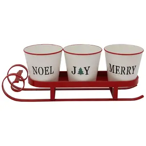 Northlight Red Sleigh w/ Sentiment Buckets Table Centerpiece