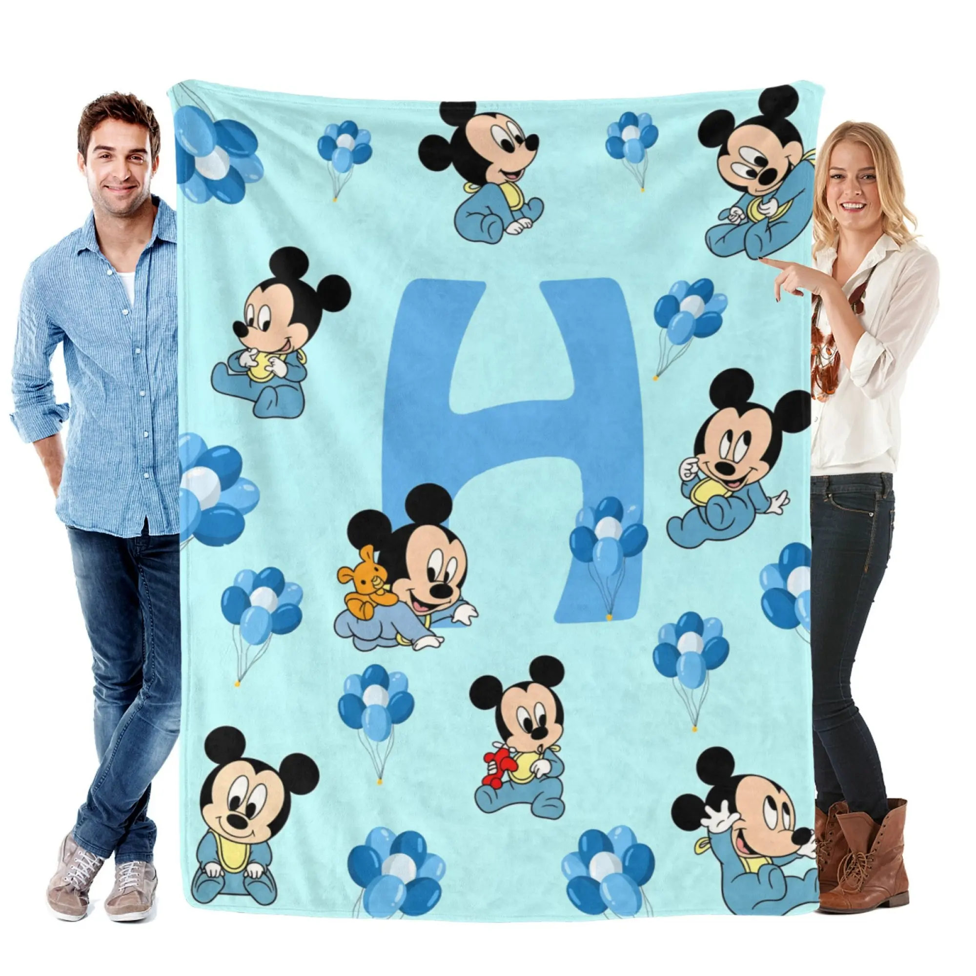 [SummerVibes] DISNEY CLASSIC Baby Mickey Mouse Flannel Blanket, Soft 2D Cartoon Print Throw for Nursery, Kids Bed & Home Decor