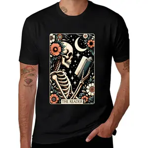 Funny Vintage Graphic [Fast Arrival] The Reader Tarot Card Skeleton Reading Book Bookworm Bookish T-Shirt For Men Women, Christmas Halloween Thanksgiving Day Gift