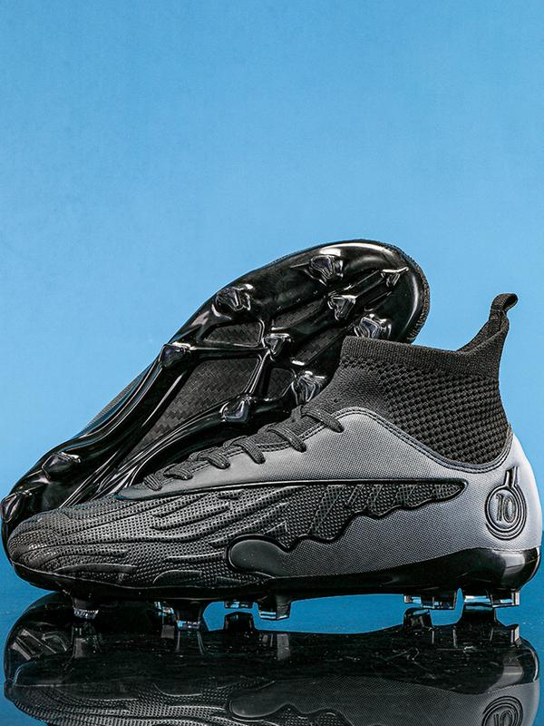 Lace up High Top Football Shoes, Anti-slip Spike Soccer Shoes, Matching Black Football Cleats, Solid Color Outdoor Sports Training Shoes, Football Field Boots, Men Shoes