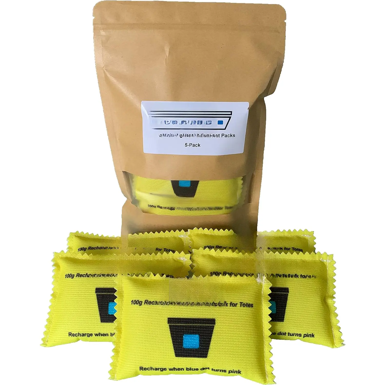 100g Rechargeable Desiccant Pack of 5 -  Absorbing Bag - Silica Gel Desiccant Dehumidifier for Storage Bins and Totes