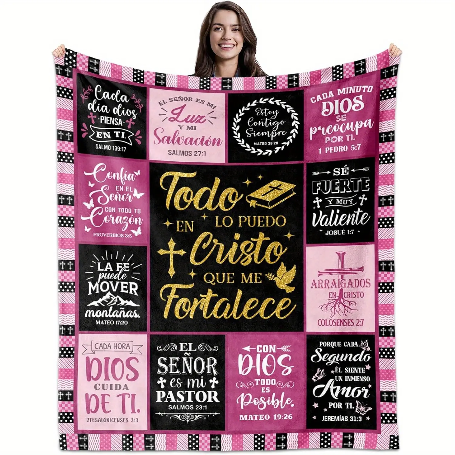 Flannel Religious Blanket for Women, Spanish Christian Gift with Inspirational Print, Soft 100% Polyester Throw, Perfect Mother's Day or Birthday Present, 280GSM Cozy Blanket for Female Friends