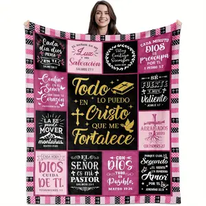Flannel Religious Blanket for Women, Spanish Christian Gift with Inspirational Print, Soft 100% Polyester Throw, Perfect Mother's Day or Birthday Present, 280GSM Cozy Blanket for Female Friends