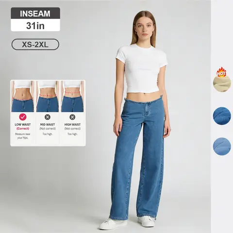 Pwest NYC Low-Rise Wide-Leg Jeans — Adjustable Drawstring Waistband/Hem, Relaxed Straight Cut, Decade Jeans, Super Low Rise, Soft Daily Wear-Spring Summer Bottom Trouser,back to school,back to school haul