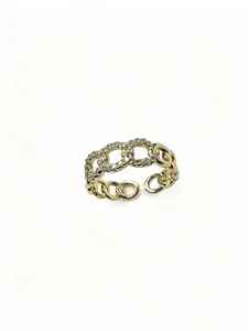Fashion Zircon Letter O Ring for Women, Open Adjustable Half Polished Diamond Ring, Elegant Hand Jewelry Accessory