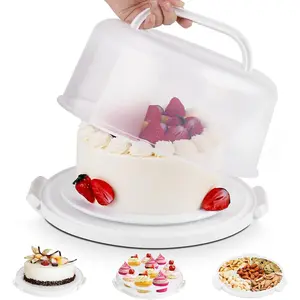 Cake Carrier with Lid and Handle, Multipurpose Cake Stand Fits 10 inch Cake, Cupcake Containers for 11 Cupcakes,Cake Holder Serves as Five Section Serving Tray, Portable Cake Carriers, White