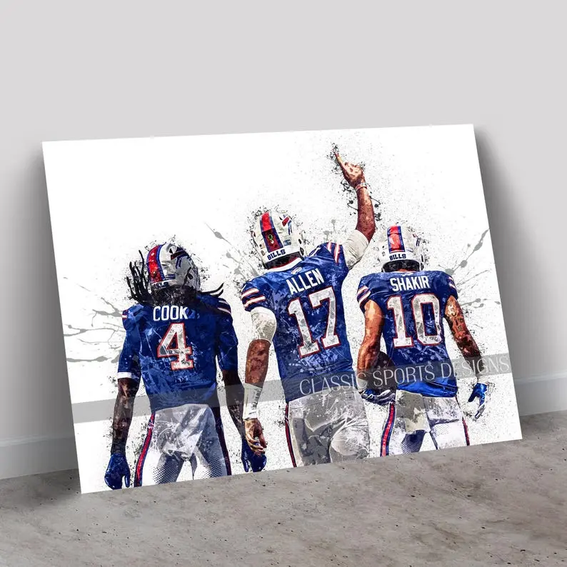 Josh Allen Poster Print Unframed, James Cook, Khalil Shakir, Buffalo Bills Big Three,Wall Art Print, Kids Decor, Man Cave Gift
