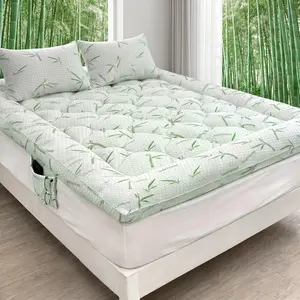 【Memorial Day】Bamboo Mattress Topper – Extra Thick Pillow Top, Cooling & Breathable, Deep Pocket Fits 6-18", Machine Washable, Pressure Relief Bed Pad for Hotel Quality Sleep