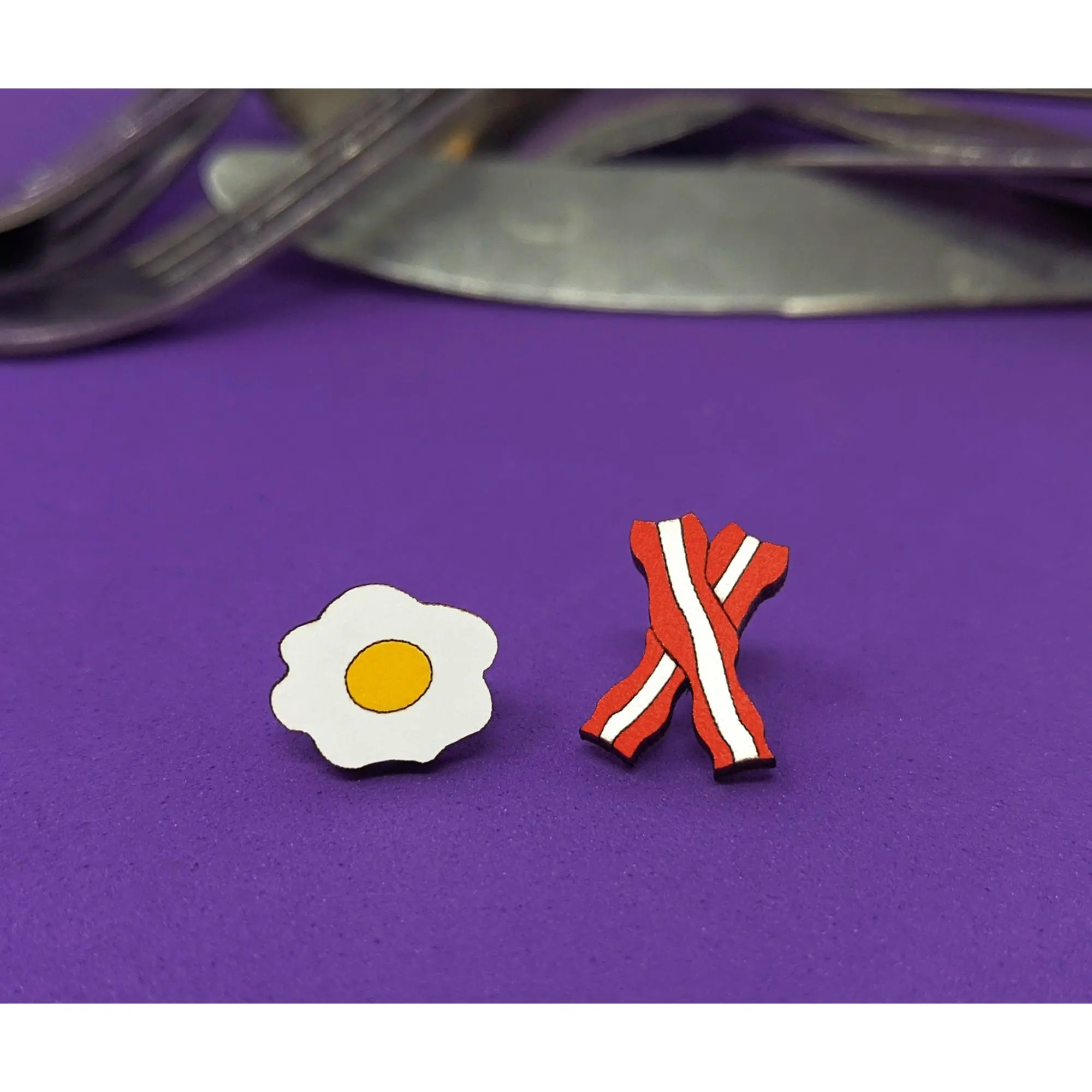 Bacon and Eggs Earrings- Elegant Design, Made from Wood, Ideal for Everyday Wear