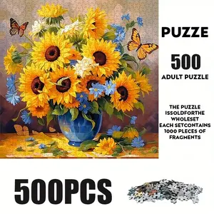 500 Piece Sunflower & Butterfly Puzzle, Large Adult Family Interactive Toy, DIY Home Decor Brain Challenge, Holiday Scene, Perfect Gift