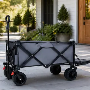 ARCH Foldable Wagon Cart with Extended Tailgate, Heavy Duty 400LBS Capacity, All-Terrain Beach Wheels, Gray Steel Utility Cart for Beach, Garden, Camping, Shopping, Picnic, Outdoor Transport, Compact Storage, Gray Color Options, Steel Material