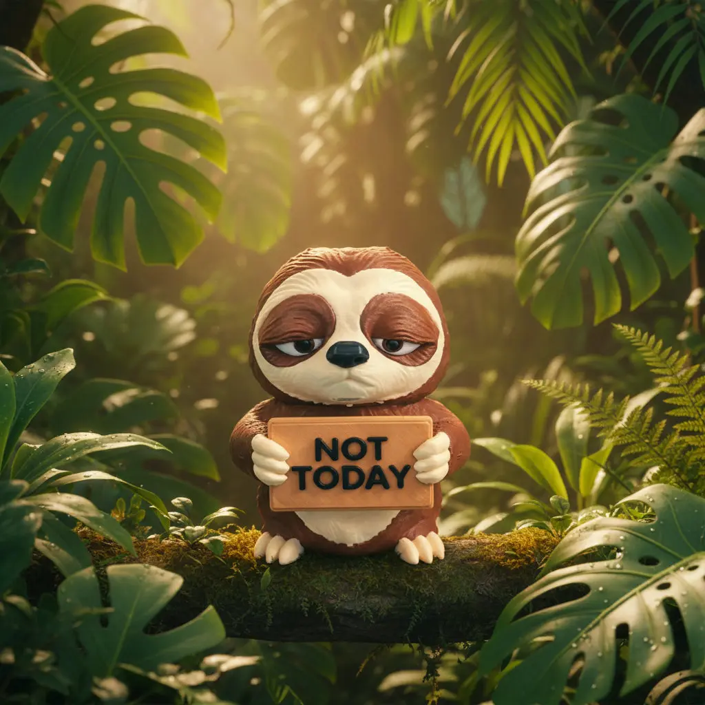 Funny Sloth Animal Figurine "Not Today" Sign for Adults, 3D Printed PLA Plastic Lightweight Desktop Decor Ornament with Removable Head, Sarcastic Office Home Decoration Figure & Gift Idea