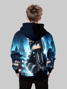 Boys' Fashion 3D Print Hoodie Sweatshirt, Casual Long Sleeve Pullover with Pockets, Stretch Polyester Blend, Ideal for Daily & Outdoor Wear