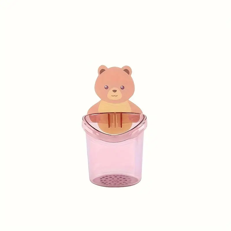 No-Drill Durable Bear Bathroom Cup Organizer - 1pc Modern Cartoon Multi-Section Freestanding Countertop Toothbrush Holder, Bathroom Storage Rack for Toothpaste & Toothbrushes