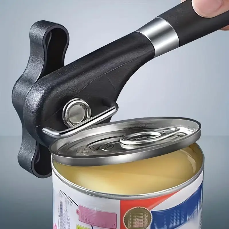 1pc Safe Cut Can Opener, Smooth Edge Can Opener - Handheld Easy Turn Knob, Manual Safety Cutting Can Opener, Ergonomic Smooth Edge, Food Grade Stainless Steel Cutting Tool for Kitchen & Restaurant