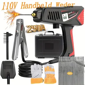 110V Portable Handheld Welder, 110V 20-250A Adjust Portable Welder with Rotary Switch & Digital Display Welding Gun, 1/16-1/8" ARC Stick Welder, Handheld Welder Portable Welding Machine