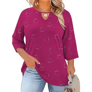 Womens Plus Size Tops 3/4 Length Sleeve Shirts Crewneck Dressy Casual Blouses Trendy Keyhole Tunic Top XL-5XL2026