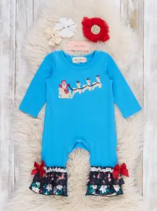 Reindeer Night Christmas Embroidered Ruffle Romper