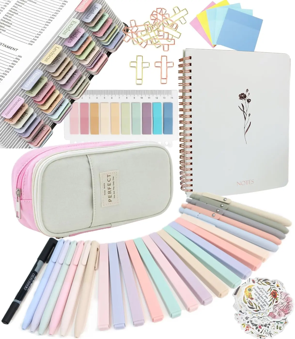Study Supplies Journaling Kit with Tabs, Highlighters, Notebook & Pen Case – All-in-One Annotation Kit & Stationery Gift Set for Students, Women, Study Groups