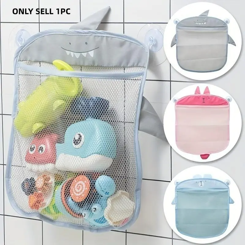 Cartoon Animal Design Mesh Bath Toy Storage Box, Wall-Mounted No Power Storage Basket, Multi-Functional Bathroom Accessory, Toy Organizer Organizing, Bathroom Baskets Organizers and Storage