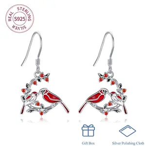 925 Sterling Silver Cardinal Earrings for Women Garnet  Hypoallergenic Jewelry Gift for Mom