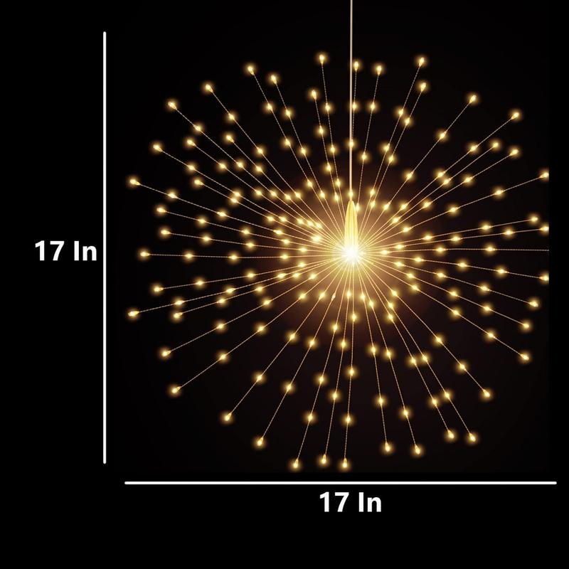 200 LED Starburst Sphere Lights,Firework Light  , Tent Chandelier Remote Control,  Hanging Lights for Gardens Courtyards Porches Christmas Party  Decor(Warm White)