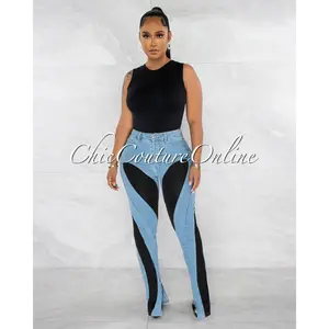 *Myrel Light Denim Black Accent High Waist Jeans