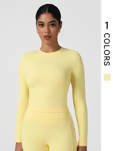 Women's Plain Round Neck Thermal Knit Fabric Long Sleeve Sports Top, Compression Fit for Skiing Yoga Outdoor Casual Wear, Fall Winter Fashion