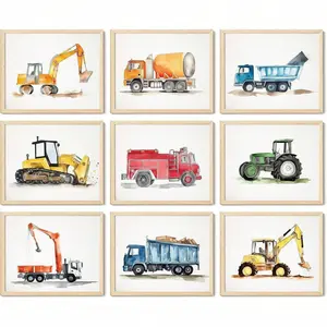 Construction Themed Pattern Unframed Painting, Construction Equipment Pattern Wall Art Poster, Wall Art Decor for Home Living Room Bedroom, Unframed Art Print, Ornaments