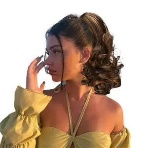 Henry  10-inch claw clip short curly ponytail extension synthetic wig, chin clip ponytail wig, women's wig - chocolate brown Women's Wavy