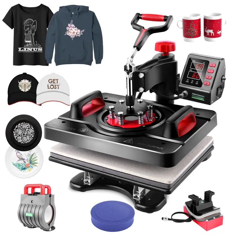 AKEYDIY Professional 15"x12" 360° Swing Away Heat Press Machine - Adjustable Sublimation Tool with Timer, Temp Gauge, 2 Panel Pads; Adjust Height/Pressure for Custom T-Shirts, Crafts; DIY Lovers' Handmade Gift Supplies