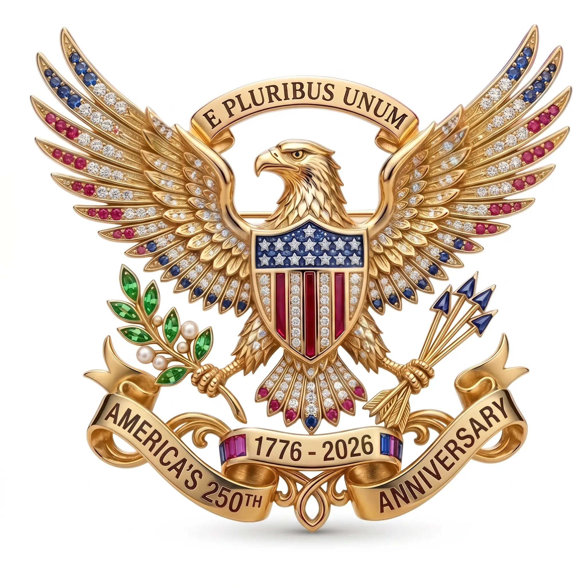 US 250th Anniversary Brooch Pin, USA 250th Anniversary Metal Lapel Pin, Patriotic Eagle Rhinestone Lapel Pin, Independence Day Souvenir Gift