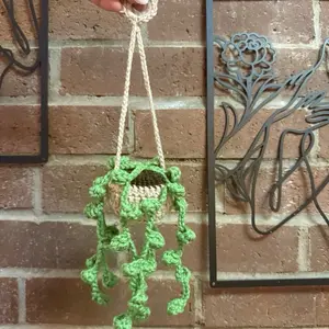 Crochet Mini Hanging Planter String of Pearls Decorative Wall Art Piece