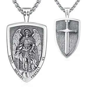 DRINSPER Saint Michael Necklace 925 Sterling Silver Pendant Archangel Jewelry for Men