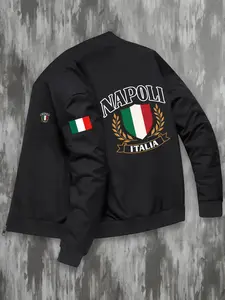 Men's Baseball Jacket, Italian Flag & Napoli Print, High-Quality Polyester, Casual Street Style, Durable Fabric