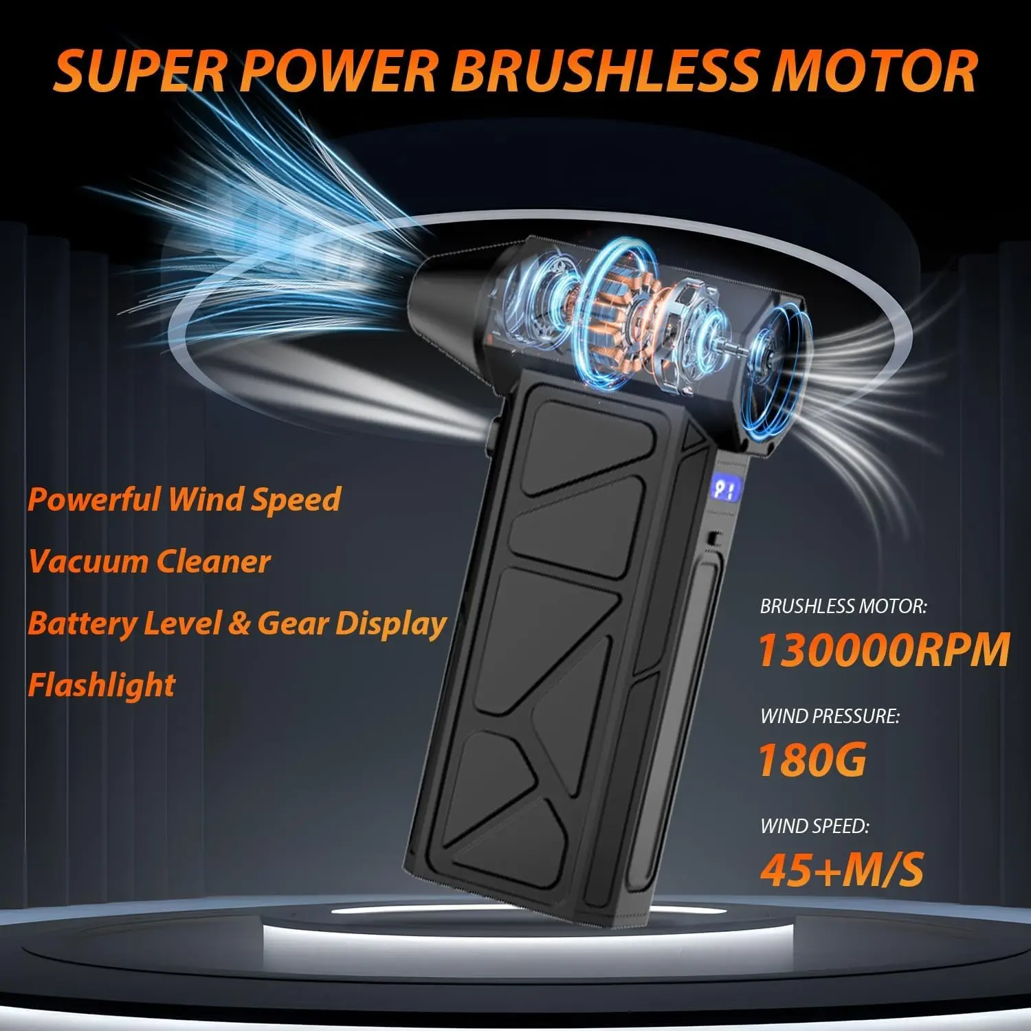 Cordless Electric Air Duster, Vacuum Cleaner, Violent Fan - Super Power Mini Air Blower with LED Light, Rechargeable Air Broom with 4-Speed ​​Adjustable Brushless Motor for Blowing and Vacuuming for Car, Computer, Outdoor, Home Cleaning